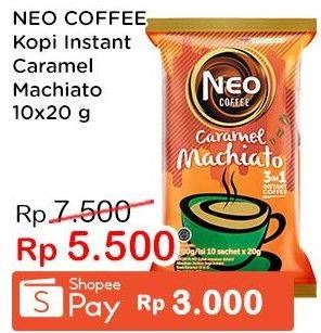 Promo Harga Neo Coffee 3 in 1 Instant Coffee Caramel Machiato per 10 pcs 20 gr - Indomaret