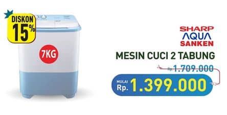 Promo Harga Sharp/AQUA/Sanken Mesin Cuci 2 Tabung  - Hypermart