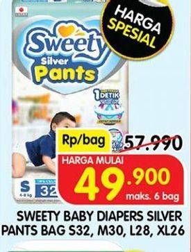 Promo Harga Sweety Silver Pants M30, S32, XL26, L28 26 pcs - Superindo