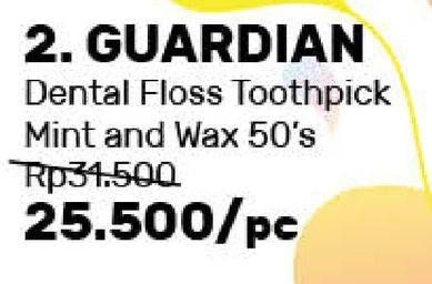 Promo Harga GUARDIAN Dental Floss Toothpick Mint, Wax 50 pcs - Guardian