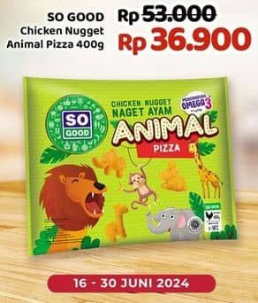 Promo Harga So Good Chicken Nugget Animal Pizza 400 gr - Indomaret