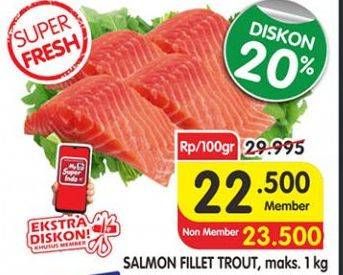 Promo Harga Salmon Fillet Trout per 100 gr - Superindo