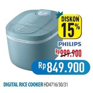 Promo Harga Philips 3000 Series Philips Digital Rice Cooker HD4716 /30, /31  - Hypermart