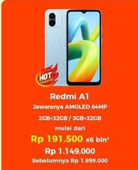 Promo Harga Xiaomi Redmi A1 Smartphone 2GB + 32GB, 3GB + 32GB  - Erafone