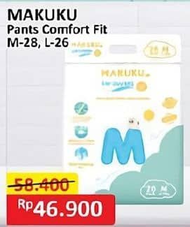 Promo Harga Makuku Comfort Fit Diapers Pants M28, L26 26 pcs - Alfamart