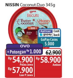 Promo Harga Nissin Biscuits Duo Butter Coconut Honey Sesame 345 gr - Alfamidi