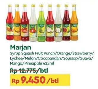 Promo Harga Marjan Syrup Squash FruitPunch, Orange, Strawberry, Leci, Melon, Coco Pandan, Sirsak, Jambu, Mango, Nanas 450 ml - TIP TOP