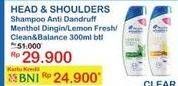 Promo Harga HEAD & SHOULDERS Shampoo Clean Balanced, Cool Menthol, Lemon Fresh 300 ml - Indomaret