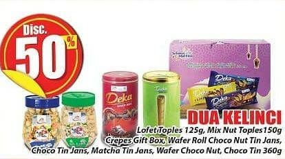 Promo Harga DUA KELINCI Lofet 125 g, Mix Nut 150 g, Crepes Gift Box, Wafer Roll Choco Nut Tin Jans, Choco Tin Jans, Matcha Tin Jans 360 g, Wafer Roll Special Gift Box 720 g  - Hari Hari