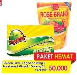 Promo Harga Golden Farm Shoestring 1 Kg + Rose Brand MInyak Goreng 2L  - LotteMart