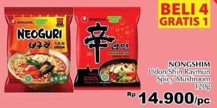 Promo Harga NONGSHIM Noodle Shin Ramyun Spicy Mushroom, Neoguri Udon 120 gr - Giant