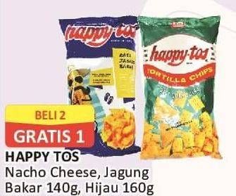 Promo Harga HAPPY TOS Tortilla Chips Nacho Cheese, Jagung Bakar/Roasted Corn, Hijau 140 gr - Alfamart