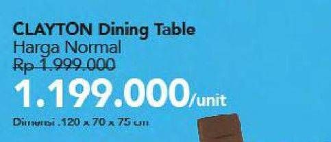 Promo Harga Clayton Dinning Table 120x70x75cm  - Carrefour