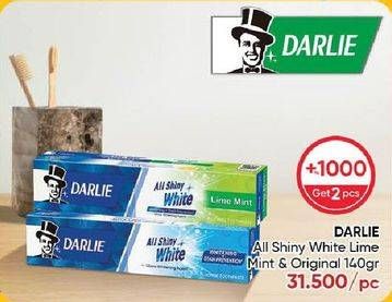 Promo Harga Darlie Toothpaste All Shiny White Lime Mint, All Shiny White Whitening Stain Prevention 140 gr - Guardian