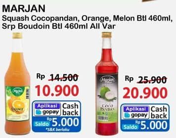Promo Harga Marjan Syrup Squash Coco Pandan, Orange, Melon 450 ml - Alfamart