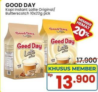 Promo Harga Good Day Latte Original, Butterscotch per 10 sachet 22 gr - Indomaret