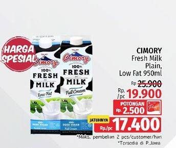 Promo Harga CIMORY Fresh Milk Full Cream, Low Fat 950 ml - LotteMart