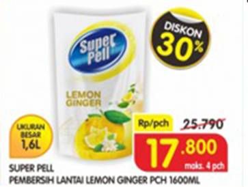 Promo Harga SUPER PELL Pembersih Lantai Lemon Ginger 1600 ml - Superindo