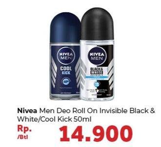 Promo Harga NIVEA MEN Deo Roll On Invisible Black White, Cool Kick 50 ml - Carrefour