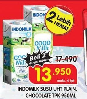 Promo Harga Indomilk Susu UHT Full Cream Plain, Chocolate Java Criollo 950 ml - Superindo