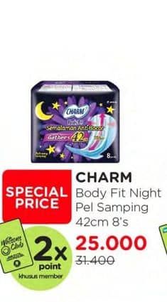 Promo Harga Charm Body Fit Night Gathers 42cm 8 pcs - Watsons