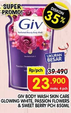 Promo Harga GIV Body Wash Glow White, Passion Flowers Sweet Berry 825 ml - Superindo