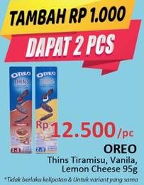 Promo Harga OREO Thins Tiramisu, Vanilla, Lemon Cheesecake 95 gr - Alfamidi