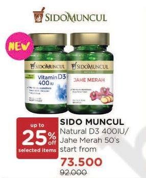 Promo Harga SIDO MUNCUL Natural Vitamin D3/ Jahe Merah 50s  - Watsons
