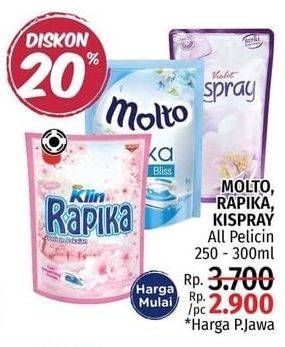 Promo Harga MOLTO/RAPIKA/KISPRAY Pelicin Pakaian 250ml-300ml  - LotteMart