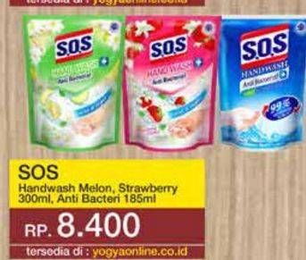 Promo Harga SOS Hand Soap Melon, Strawberry, Anti Bacterial 185 ml - Yogya