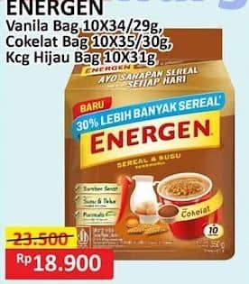 Promo Harga Energen Cereal Instant Vanilla, Chocolate, Kacang Hijau per 10 sachet 30 gr - Alfamart