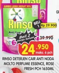 Promo Harga Rinso Liquid Detergent + Molto Purple Perfume Essence, + Molto Pink Rose Fresh 1650 ml - Superindo