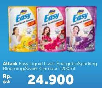 Promo Harga ATTACK Easy Detergent Liquid Lively Energetic, Sparkling Bloom, Sweet Glamour 1200 ml - Carrefour