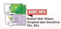 Promo Harga DETTOL Wipes Original, Sensitive 10 sheet - Hypermart