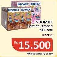 Promo Harga INDOMILK Susu UHT Kids Cokelat, Stroberi per 6 tpk 115 ml - Alfamidi