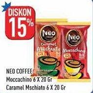 Promo Harga Neo Coffee 3 in 1 Instant Coffee Caramel Machiato, Moccachino per 6 pcs 20 gr - Hypermart
