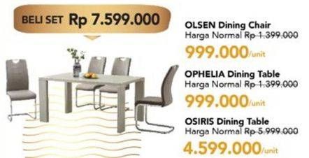 Promo Harga Olsen Dinning Chair/Ophelia Dinning Table/Osiris Dinning Table   - Carrefour