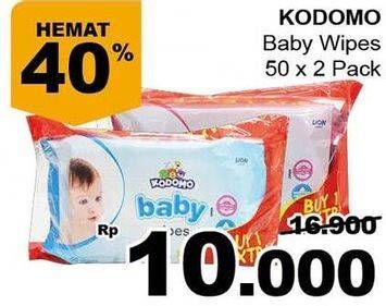 Promo Harga KODOMO Baby Wipes per 2 pouch 50 pcs - Giant
