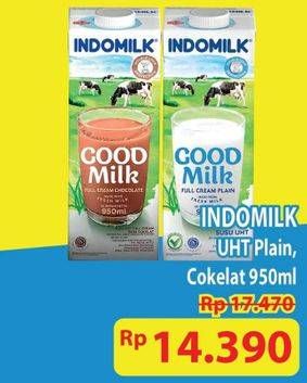 Promo Harga Indomilk Susu UHT Full Cream Plain, Cokelat 950 ml - Hypermart