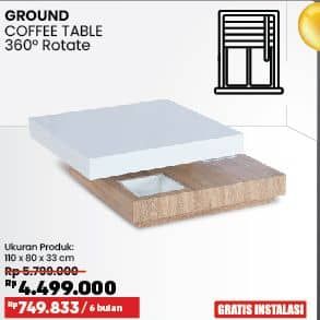 Courts Ground Coffee Table  Diskon 22%, Harga Promo Rp4.499.000, Harga Normal Rp5.799.000, Cicilan Rp749.833/6 Bulan

Ukuran Produk : 110 x 80 x 33 cm

Gratis Instalasi