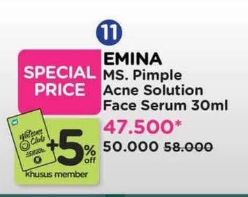 Promo Harga Emina Ms Pimple Acne Solution Face Serum 30 ml - Watsons