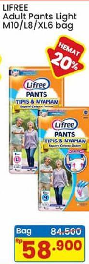 Promo Harga Lifree Popok Celana Tipis & Nyaman Bergerak M10, L8, XL6 6 pcs - Indomaret