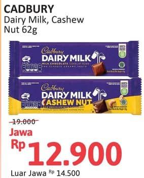 Promo Harga Cadbury Dairy Milk Original, Cashew Nut 62 gr - Alfamidi