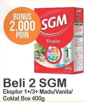 Promo Harga SGM Eksplor 1+/ 3+ Madu, Vanilla, Coklat per 2 box 400 gr - Alfamart