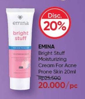 Promo Harga Emina Bright Stuff Moisturizing Cream For Acne Prone Skin 20 ml - Guardian