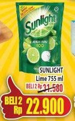 Promo Harga SUNLIGHT Pencuci Piring Lime per 2 pouch 755 ml - Hypermart