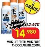 Promo Harga MILK LIFE Fresh Milk Cokelat, Murni 200 ml - Superindo