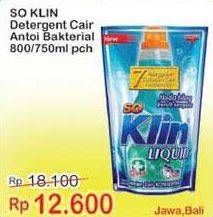 Promo Harga SO KLIN Liquid Detergent + Anti Bacterial Biru 800 ml - Indomaret