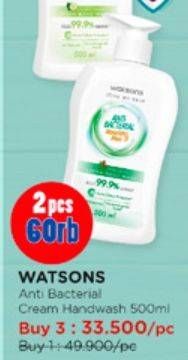 Promo Harga Watsons Anti Bacterial Cream Hand Wash 500 ml - Watsons