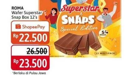 Promo Harga ROMA Superstar Wafer Triple Chocolate per 12 pcs 18 gr - Alfamidi